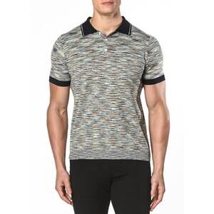 NEW POSTMARC space-dyed knit polo shirt in green/navy